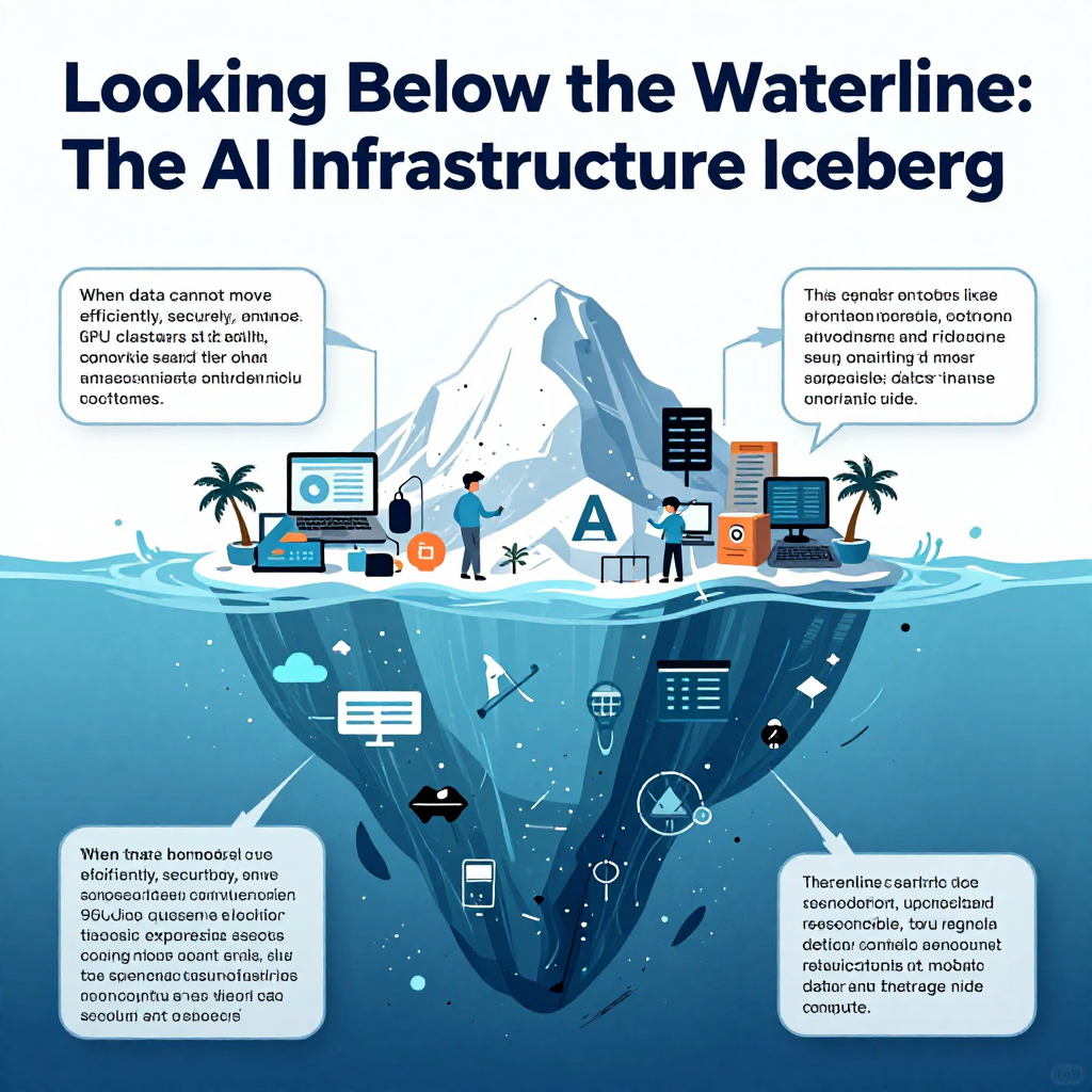 Looking Below the Waterline: The AI Infrastructure Iceberg\n\nTo resolve these production issues, enterprise technology leaders must rethink the traditional model of AI infrastructure. Nirav Shah, senior vice president of product marketing at F5, compares modern AI systems to an iceberg.\n\nAbove the waterline sits everything that executives, application developers, and users see: the LLMs, cognitive search applications, orchestration frameworks (like LangChain or LlamaIndex), and increasingly expensive GPU clusters. This visible 10% of the architecture receives the vast majority of media attention and corporate investment.\n\nBelow the waterline, however, lies the remaining 90% of the infrastructure that determines whether those investments actually deliver business value: storage arrays, local and wide-area networks, traffic management configurations, security controls, and the specialized systems responsible for moving data between storage and compute.\n\nWhen data cannot move efficiently, securely, and consistently, even the most advanced GPU clusters sit idle. Because GPUs are among the most expensive assets in the modern data center, low utilization rates represent a direct drain on capital and operating budgets.\n\nFurthermore, data delivery failures can lead to system-wide outages. According to the Uptime Institute’s Annual Outage Analysis 2025, more than half of surveyed organizations stated that their most recent significant outage cost more than $100,000, and one in five reported costs exceeding $1 million. In an AI-driven business, where automated classification or customer service systems run continuously, the cost of data starvation or network disruption escalates rapidly.\n\n### Understanding the Mechanics of Data Starvation\n\nModern AI workloads—whether they involve training a custom model, fine-tuning an open-source model through Low-Rank Adaptation (LoRA), or running Retrieval-Augmented Generation (RAG)—depend on colossal volumes of unstructured data. This data is typically stored in Simple Storage Service (S3)-compatible object environments.\n\nAs Mark Menger, solutions architect at F5, notes: “The symptom looks like a compute problem. The root cause is often data starvation.” Unlike traditional enterprise workloads that query databases in structured, lightweight transactions, AI training and inference demand continuous, high-throughput streams of files, images, vector embeddings, and weight files. A slight network latency spike or packet drop that would go unnoticed in a traditional web application can cause the entire GPU pipeline to stall, leaving millions of dollars of compute hardware waiting for the next data batch